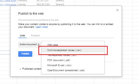 Publish as CSV Publish as CSV