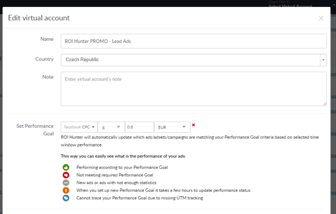 Add performance goals to virtual account Add performance goals to virtual account