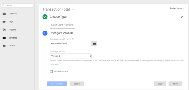 Transactional total in GTM Transactional total in GTM